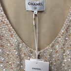 NWT Chanel 2019 Beige White Tweed Sequin Embellished Mini Dress Size 34 / US 2