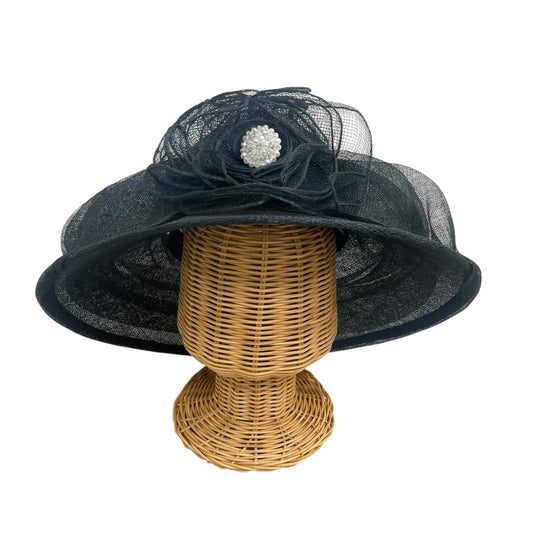 Unbranded Black Mesh Pearl Beaded Accent Church / Easter / Derby Hat