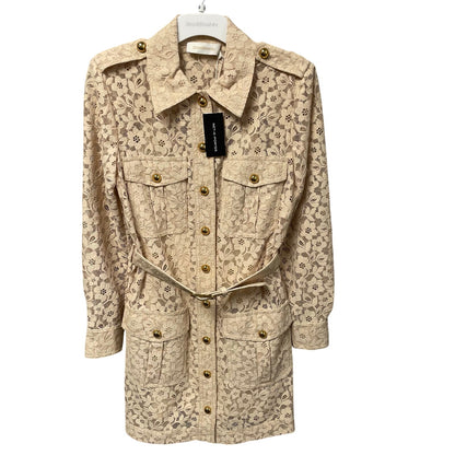 NWT Zimmermann Hypnotic Lace Belted Mini Utility Shirt Dress Cream AUS 0 / US 4
