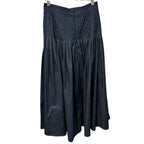 NWT Carolina Herrera Dark Navy Denim Pleated A Line Midi Skirt Womens 0