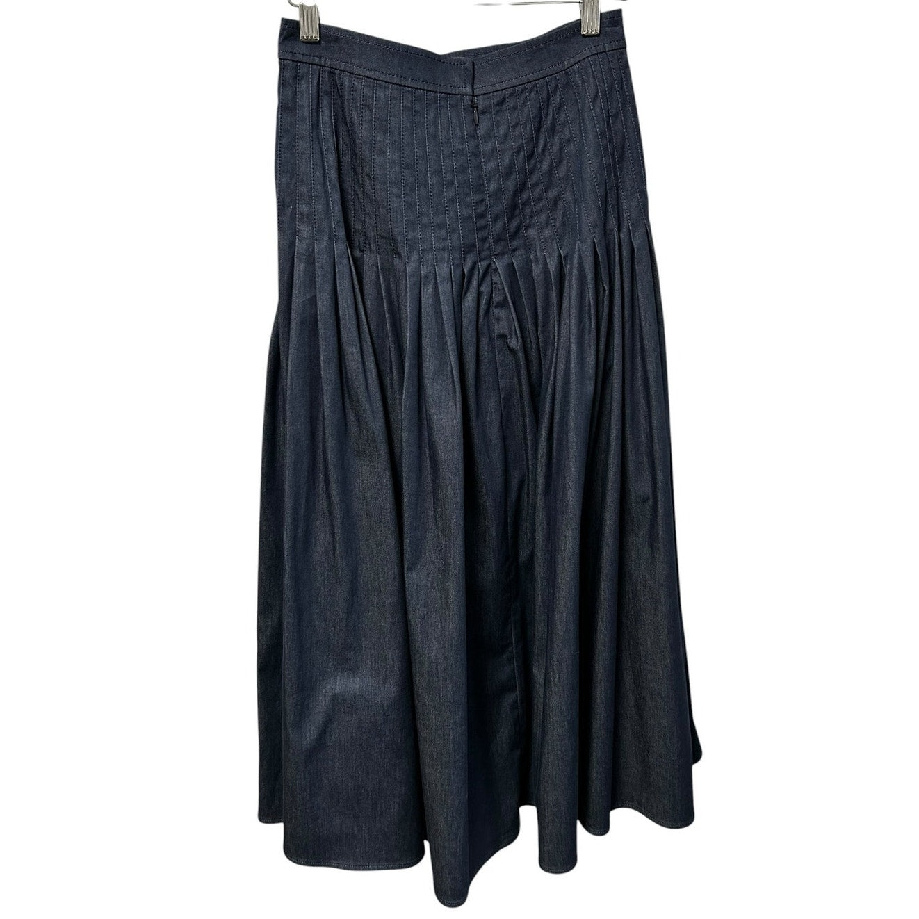 NWT Carolina Herrera Dark Navy Denim Pleated A Line Midi Skirt Womens 0