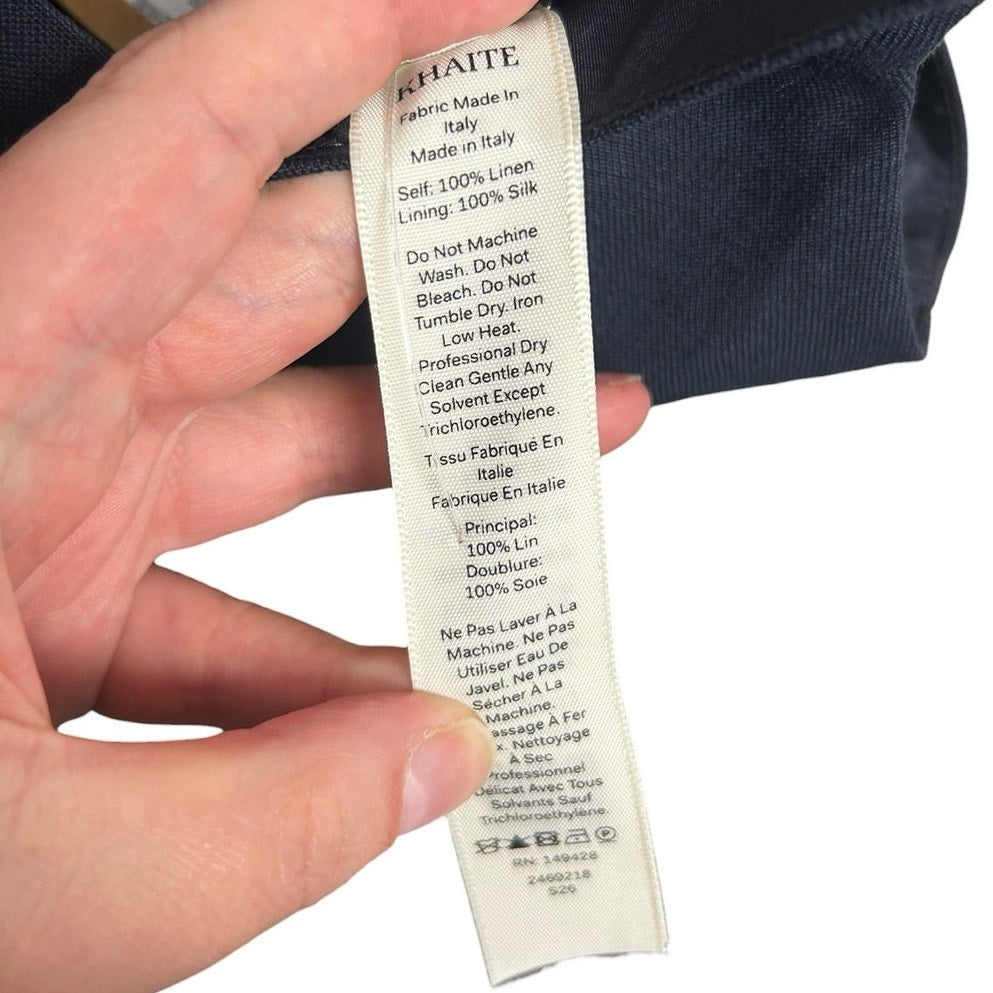 NWT KHAITE Dark Navy Handkerchief Hem Loa Peplum Linen Top Womens 2