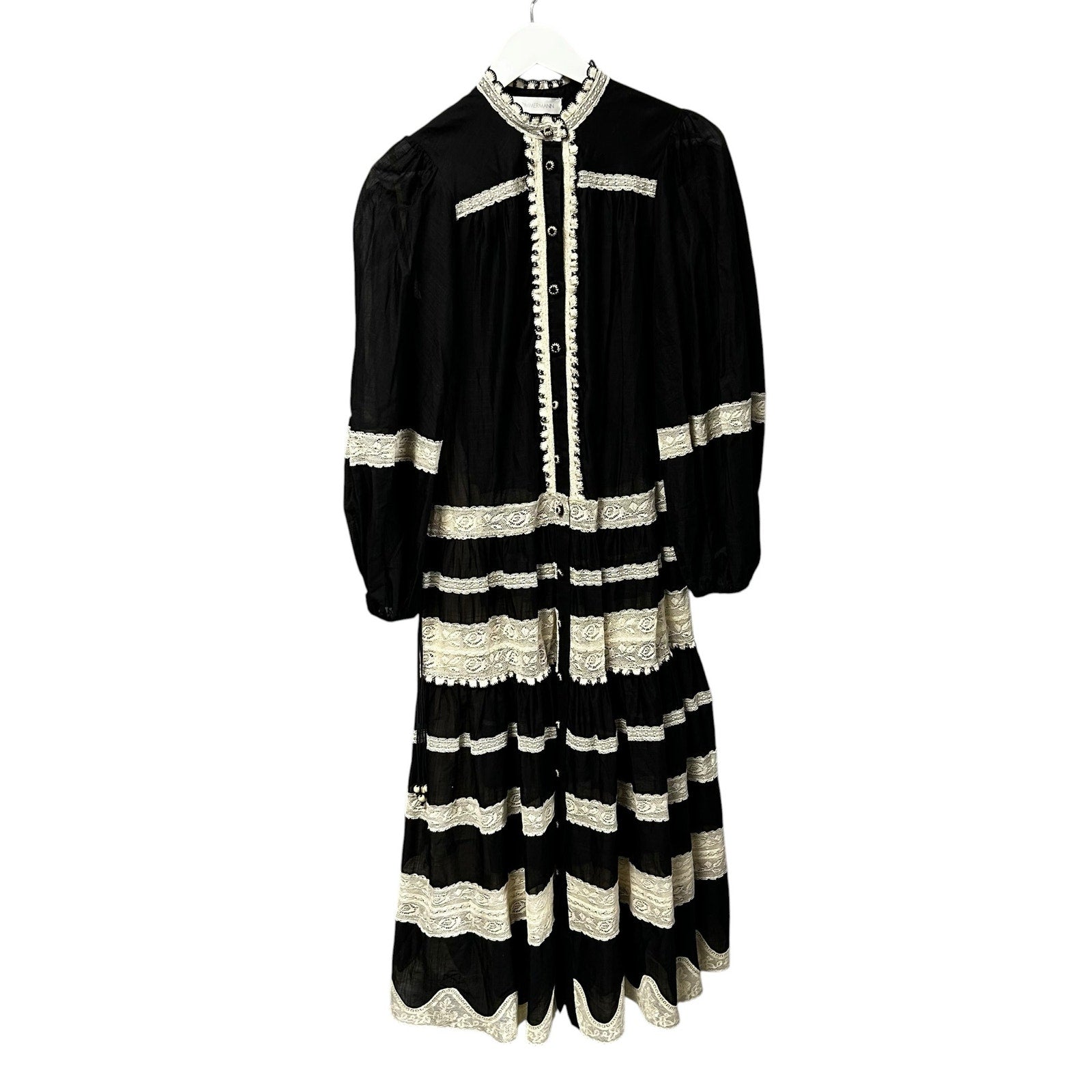 NWT Zimmermann Black Cream Rhiannon Lace Billow Midi Dress AU 0 / US 4