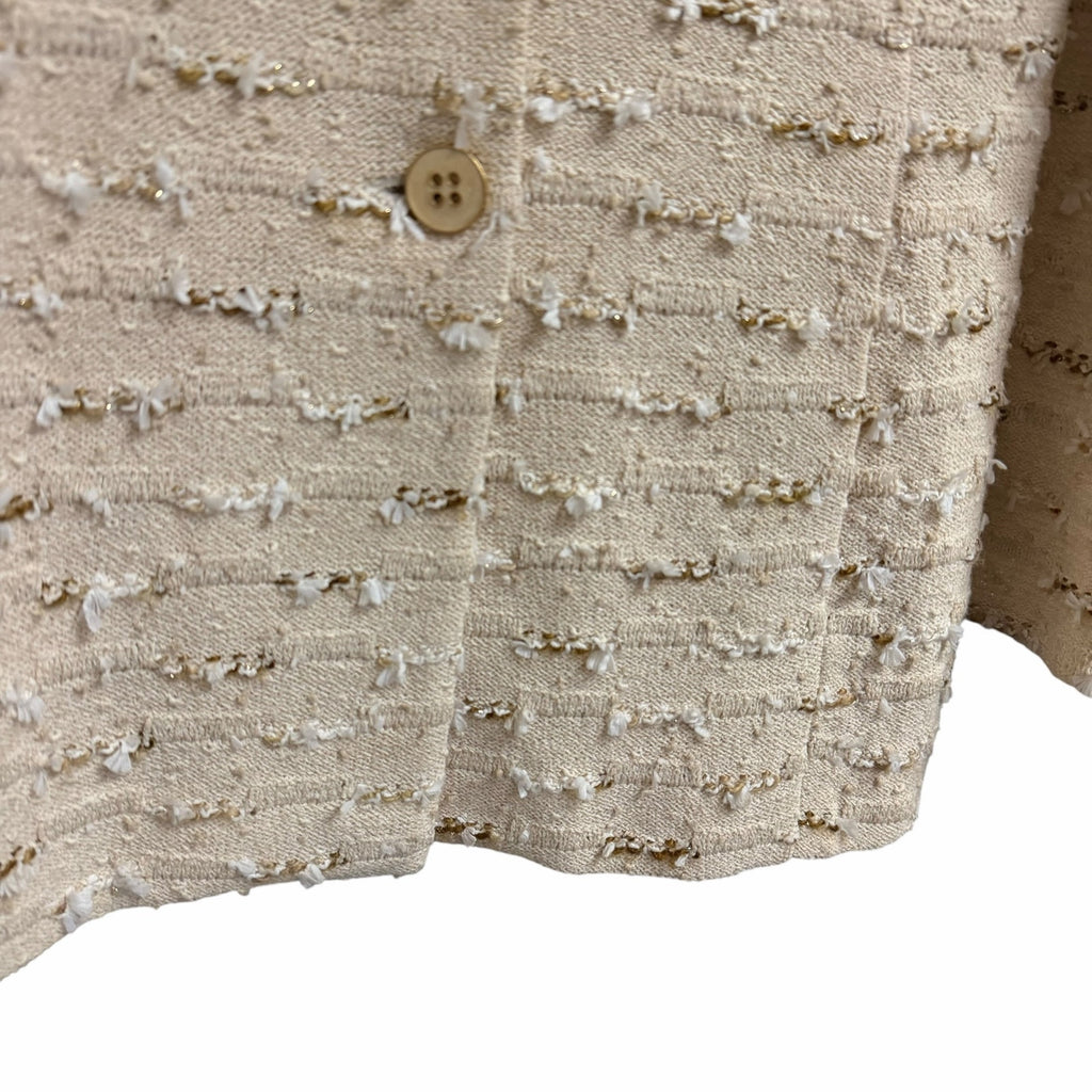 St. John Collection Neutral Tweed Boucle Knit Button Front Blazer Jacket Size 10