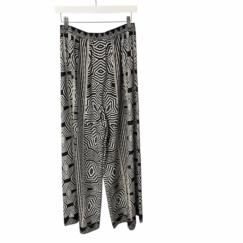 NWT Camilla Pure Silk Tuck Front Pant White Black Geo Print Embellished Small
