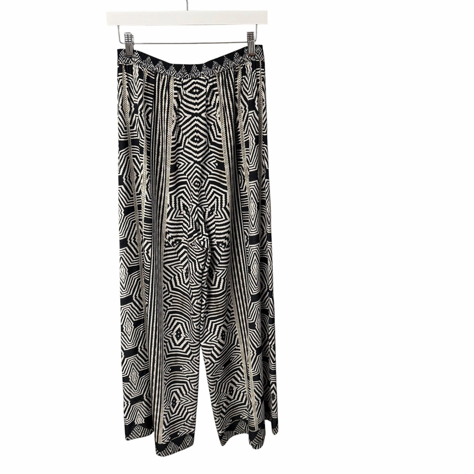 NWT Camilla Pure Silk Tuck Front Pant White Black Geo Print Embellished Small