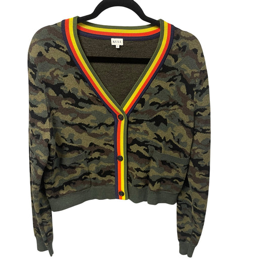 Kule The Jane Camo Cardigan Multicolor Striped Trim Button Front Womens Medium