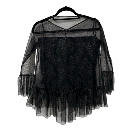 NWT Chiari Boni Black Deidre Illusion Print Bell Sleeve Top Womens 38 / US 2