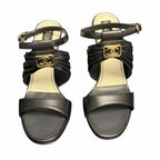 Chanel Black Leather Sandal Heel Gold CC Logo / Heel Caps Womens 39.5 / US 8.5