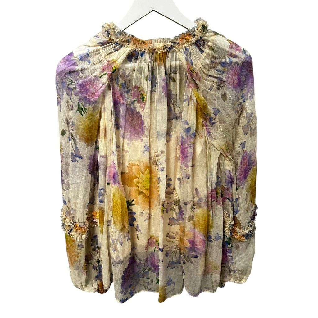 NWT Zimmermann Cream Dahlia Luna Ruffle Billow Blouse Womens US 4