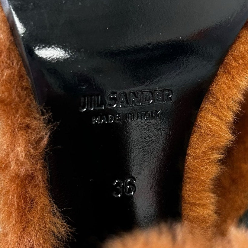 Jil Sander Brown Faux Fur Open Toe Pump Heels Womens 36 / US 6