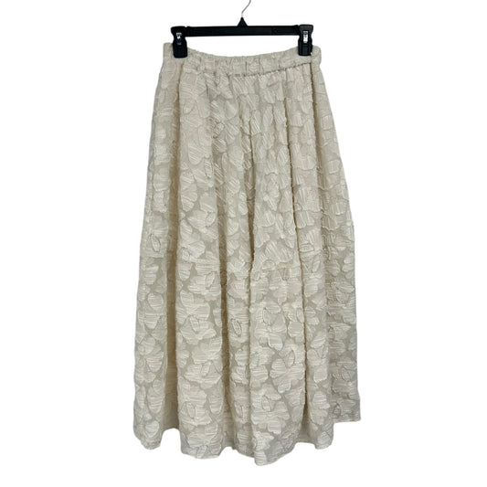 Co. Collection Ivory Cotton Blend Floral Overlay Tea Length Skirt Womens Small