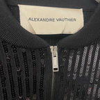 Alexandre Vauthier Black Sequined Knit Jacket Full Zip Cropped Womens Size XS
