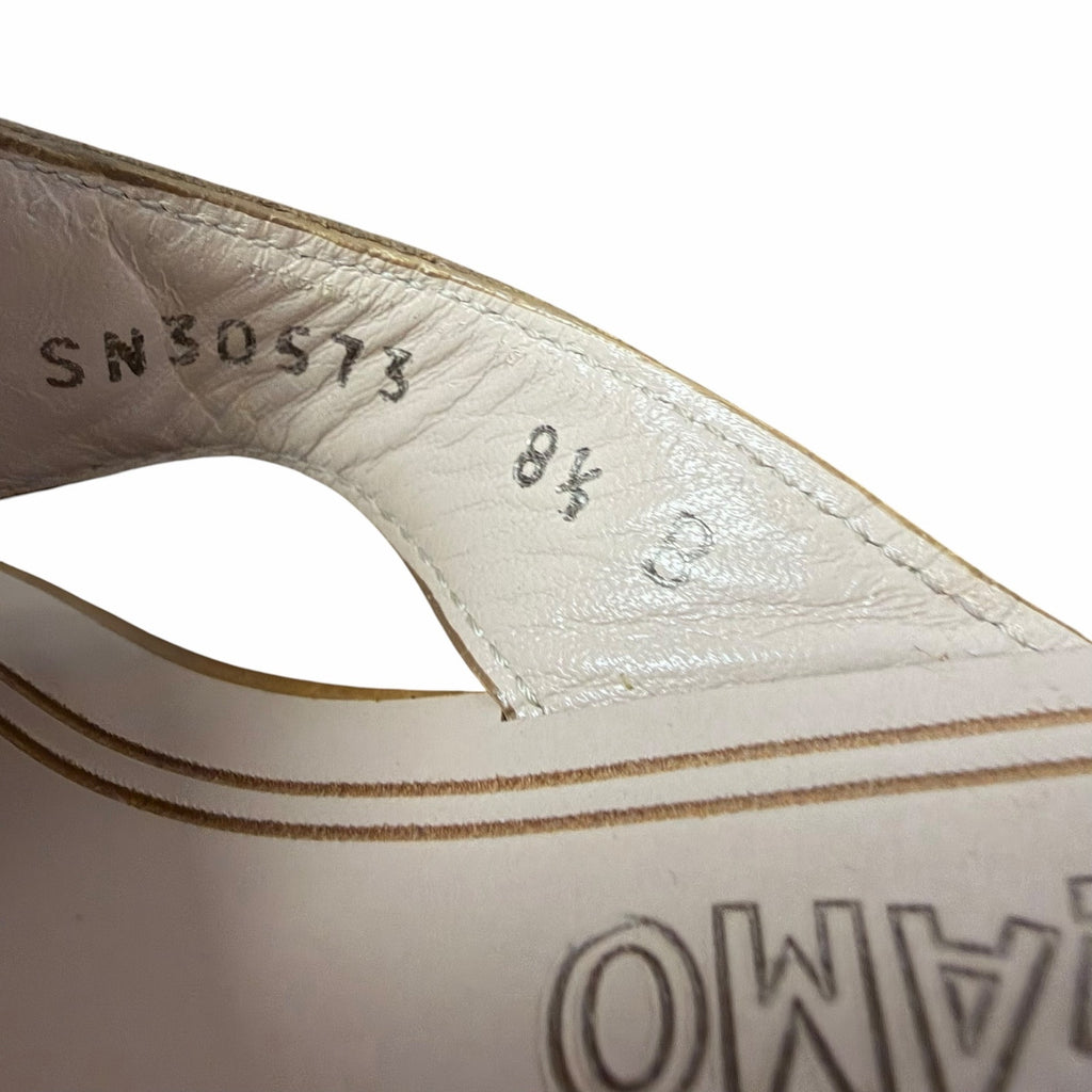 Salvatore Ferragamo Tan Leather Hardware Logo Emblem Thong Sandal Womens 8.5