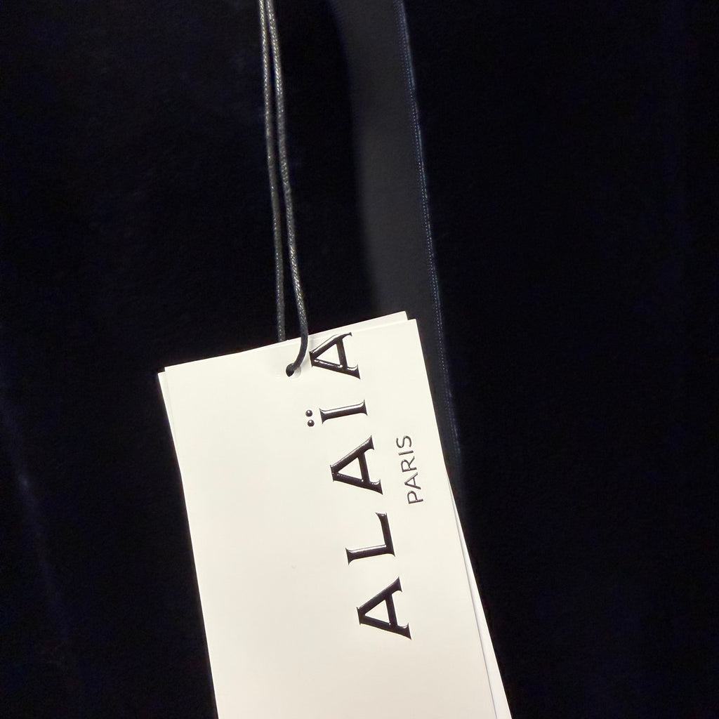 NWT Alaia Turtleneck Velvet Mini Dress Navy Womens FR 36 / US 4
