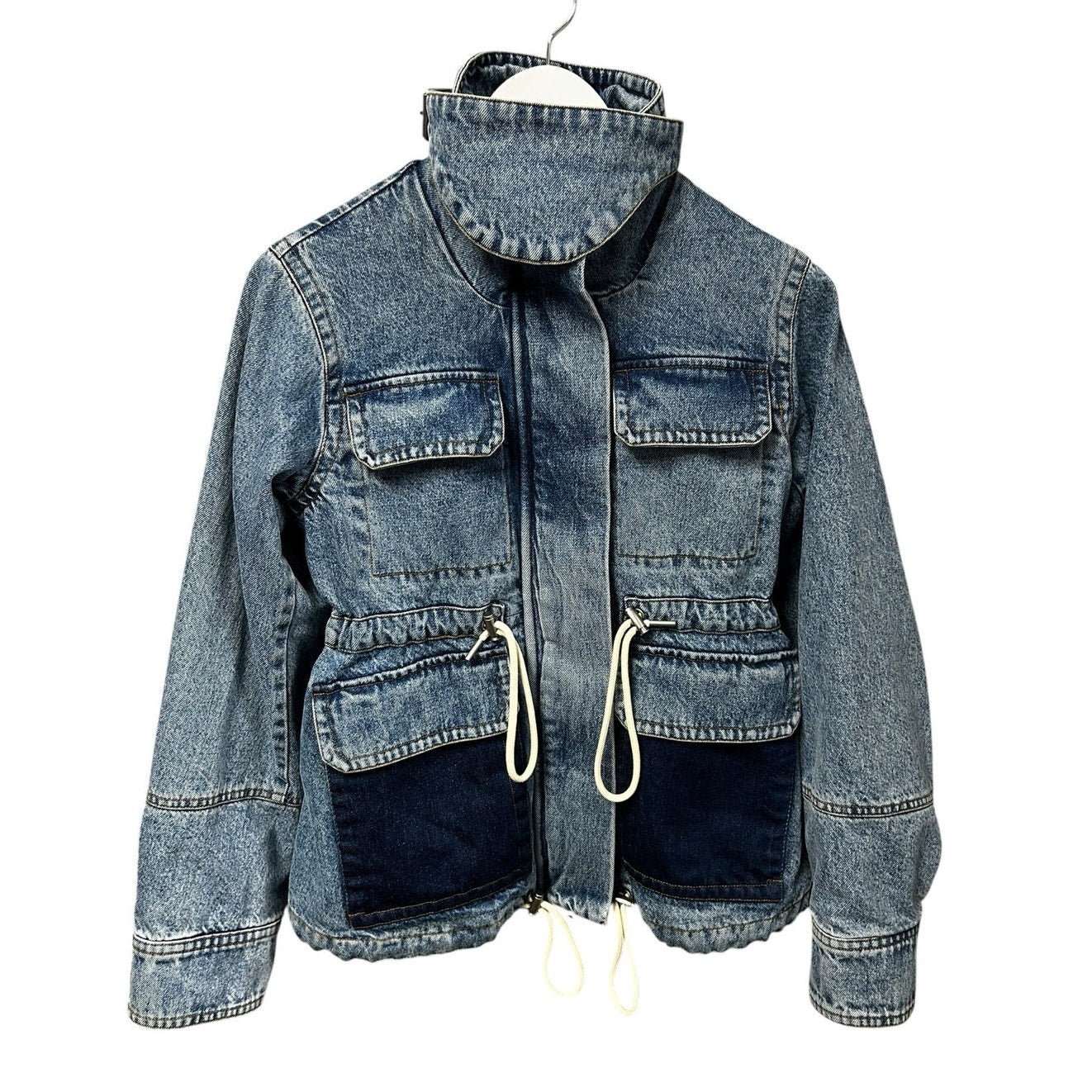 NWT CO Indigo Cropped Military Non Stretch Denim Utility Jacket Womens XS