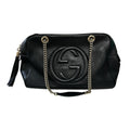 Gucci Black Pebbled Calfskin Leather Soho Double Chain Zip Shoulder Bag