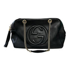 Gucci Black Pebbled Calfskin Leather Soho Double Chain Zip Shoulder Bag