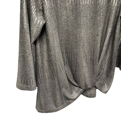 Clara Sun Woo Silver Metallic Knotted Front 3/4 Sleeve Top Womens Small