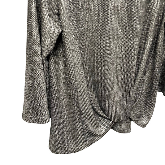 Clara Sun Woo Silver Metallic Knotted Front 3/4 Sleeve Top Womens Small
