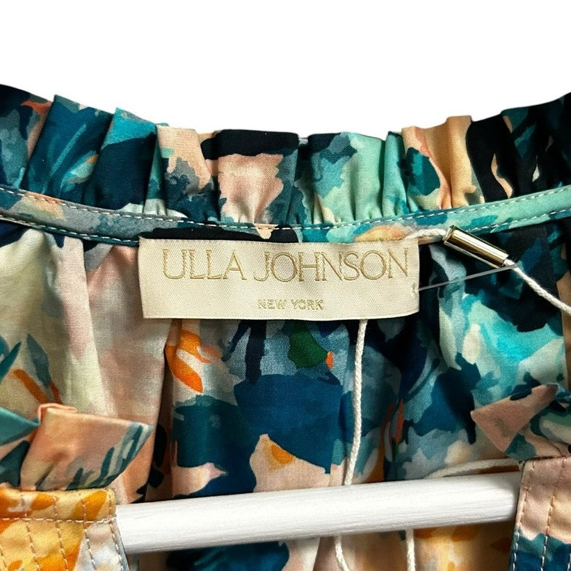 Ulla Johnson Teal Peach Delphinium Floral Print Ottilie Midi Dress Womens 4
