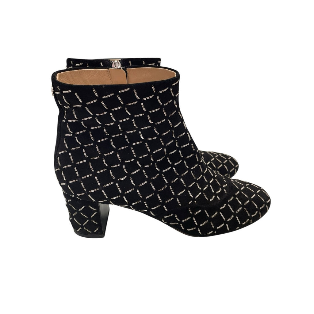 Chanel Black Suede Block Heel Chain Embellished CC Logo Short Boot Size 39 / 9