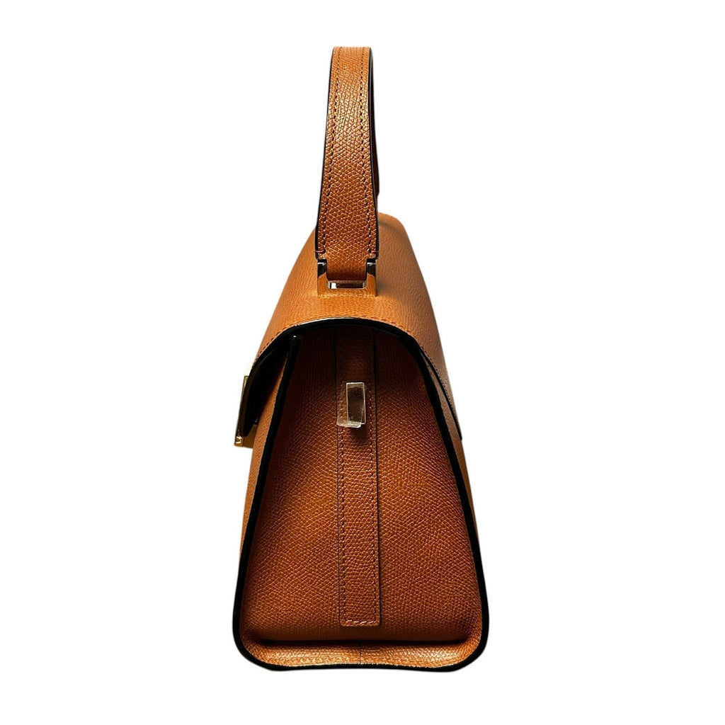Valextra Havana Brown Iside Foldover Mini Top Handle Leather Bag