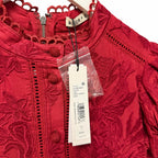 NWT Alice + Olivia Loryn Embroidered Short Sleeve Mini Dress Dark Cherry Size 4