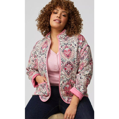 Torrid Open Front Challis Quilted Jacket Pink Floral Paisley Print Womens 2X