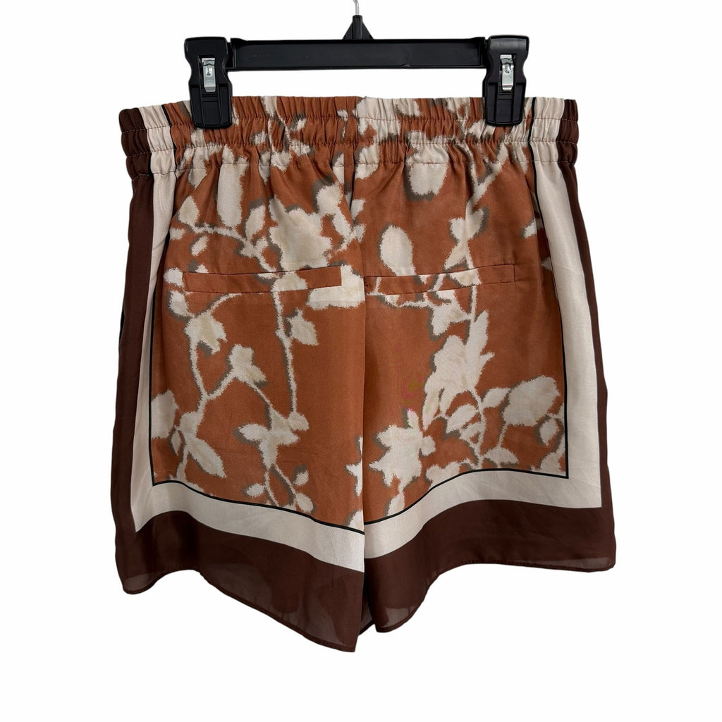 Brunello Cucinelli Silk Floral Print Drawstring Shorts Brown Orange Womens US 2