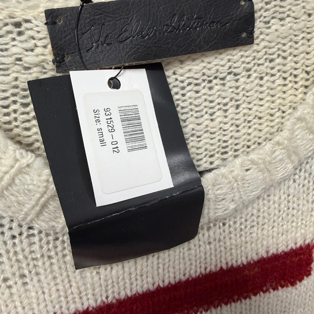 NWT The Elder Statesman Pure Cashmere Crewneck Sweater Cream Red Blue Small