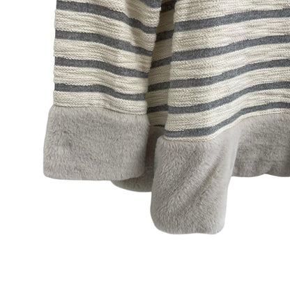 Maeve by Anthropologie Astor Faux Fur Trimmed Pullover Cream Gray Striped XS