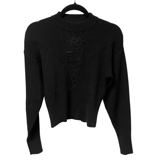 Fleur Du Mal Juliet Lace Insert Cropped Knit Sweater Black Womens Medium