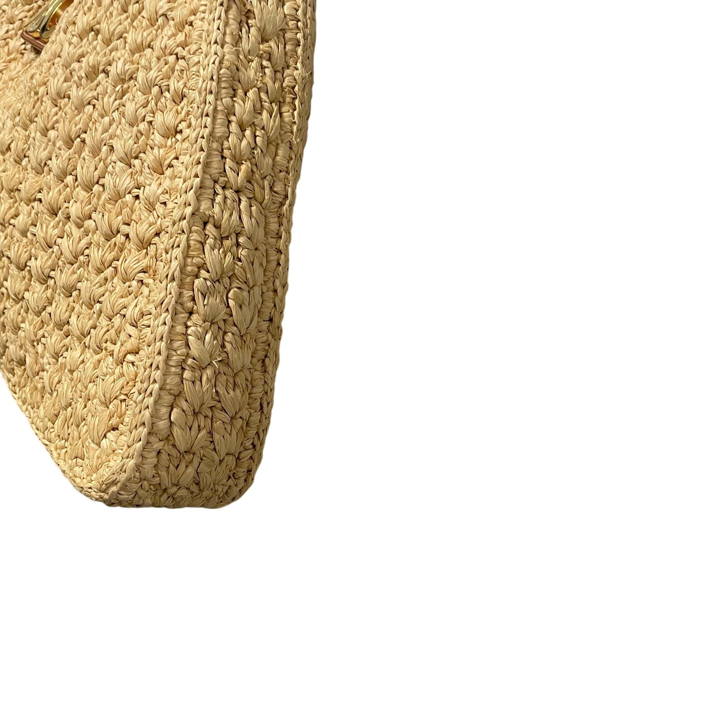 Celine Cabas Triangle Raffia and Calfskin Leather Tote Handbag in Natural / Tan