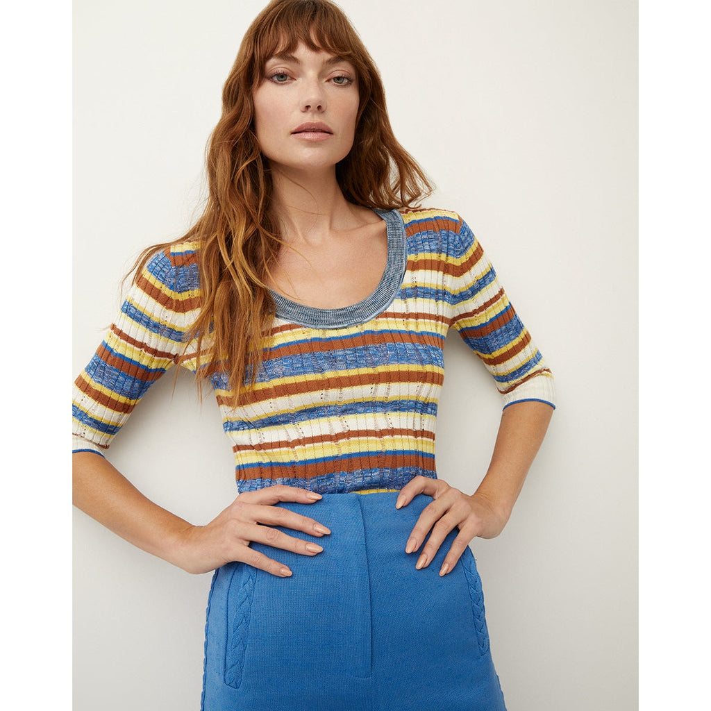 NWT Veronica Beard Stripe Chantal Scoop Neck Ribbed Pullover Sweater Womens XL