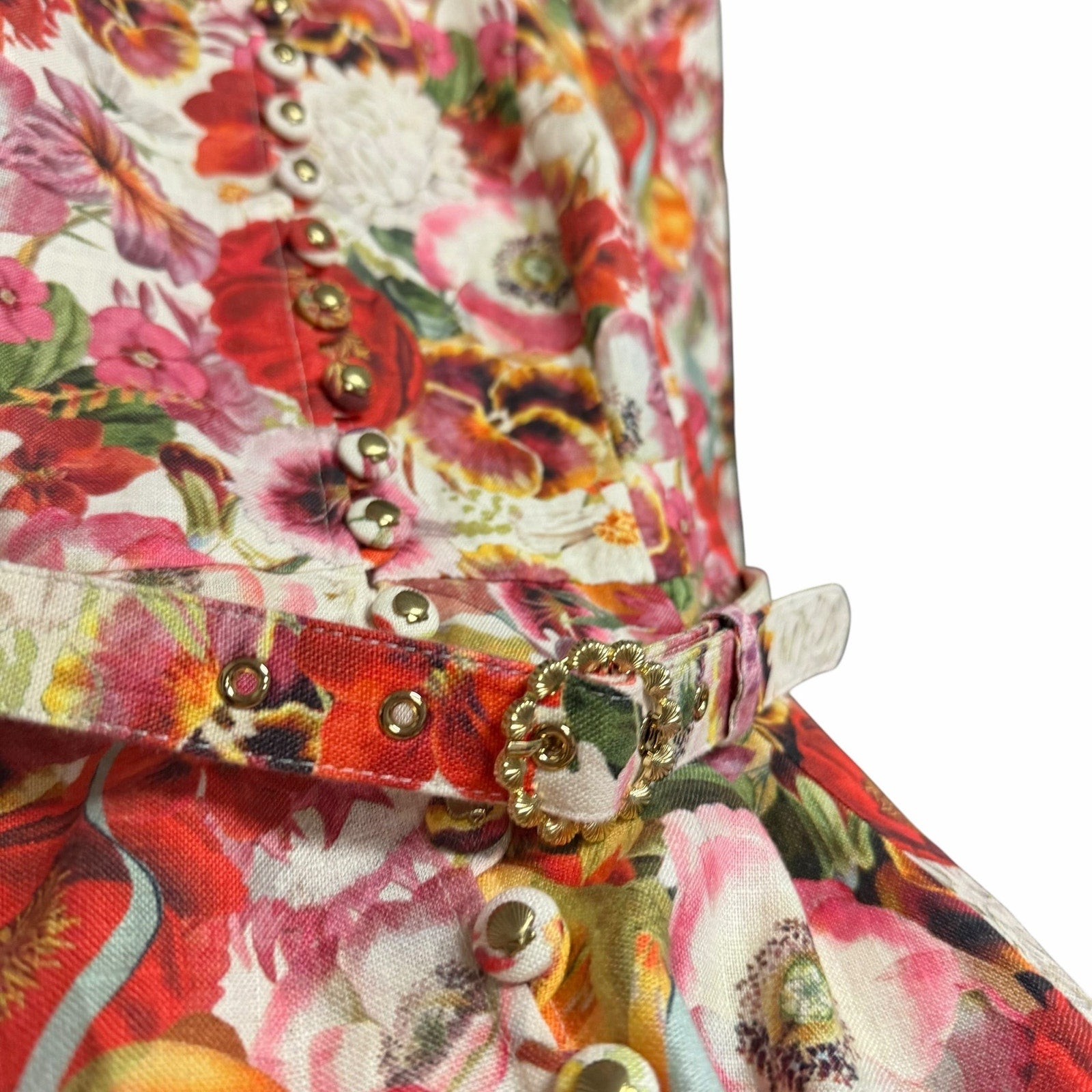 Zimmermann Wonderland Belted Floral Print Linen Mini Dress Size AU 0 / US 4