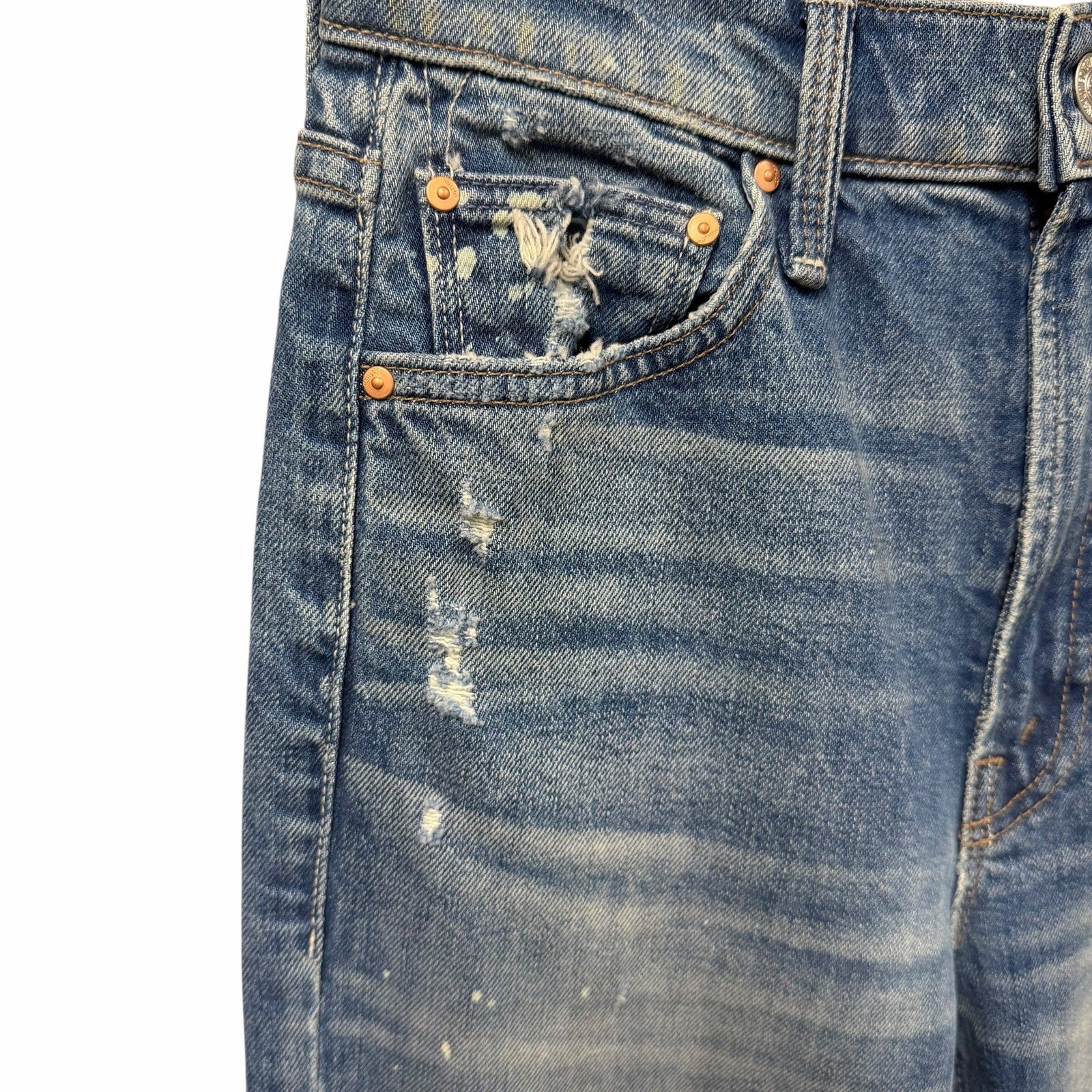 NWT Mother Superior High Waisted Rider Ankle Jean Distressed LOL Wash Size 25