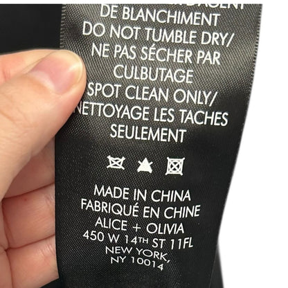 Alice + Olivia Black Delaina Feather Trim Cuff Mesh Long Sleeve Top Womens XL