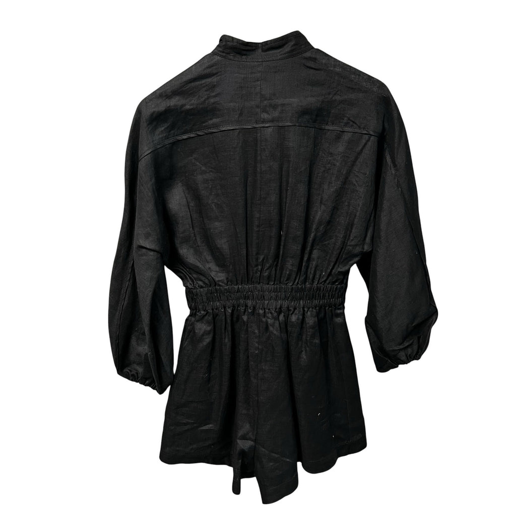 NWT Zimmermann 100% Linen Black Devi Panelled Playsuit Womens AU 1 / US 6