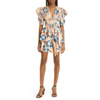 Ulla Johnson Fossil Peach Blue Zita Mixed Print Silk Tiered Ruffle Mini Dress 4