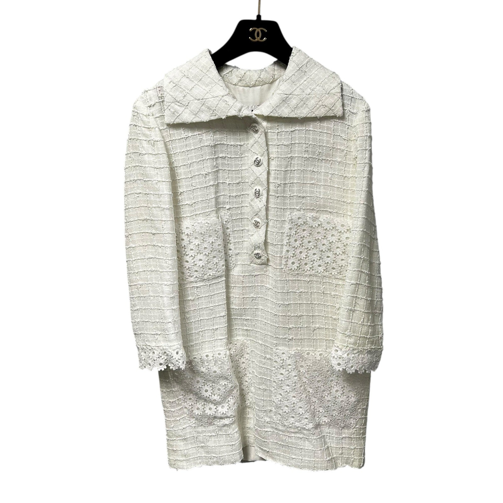 NWT Chanel White Cruise Collection Tweed & Lace Mini Dress Womens 36 / US 4