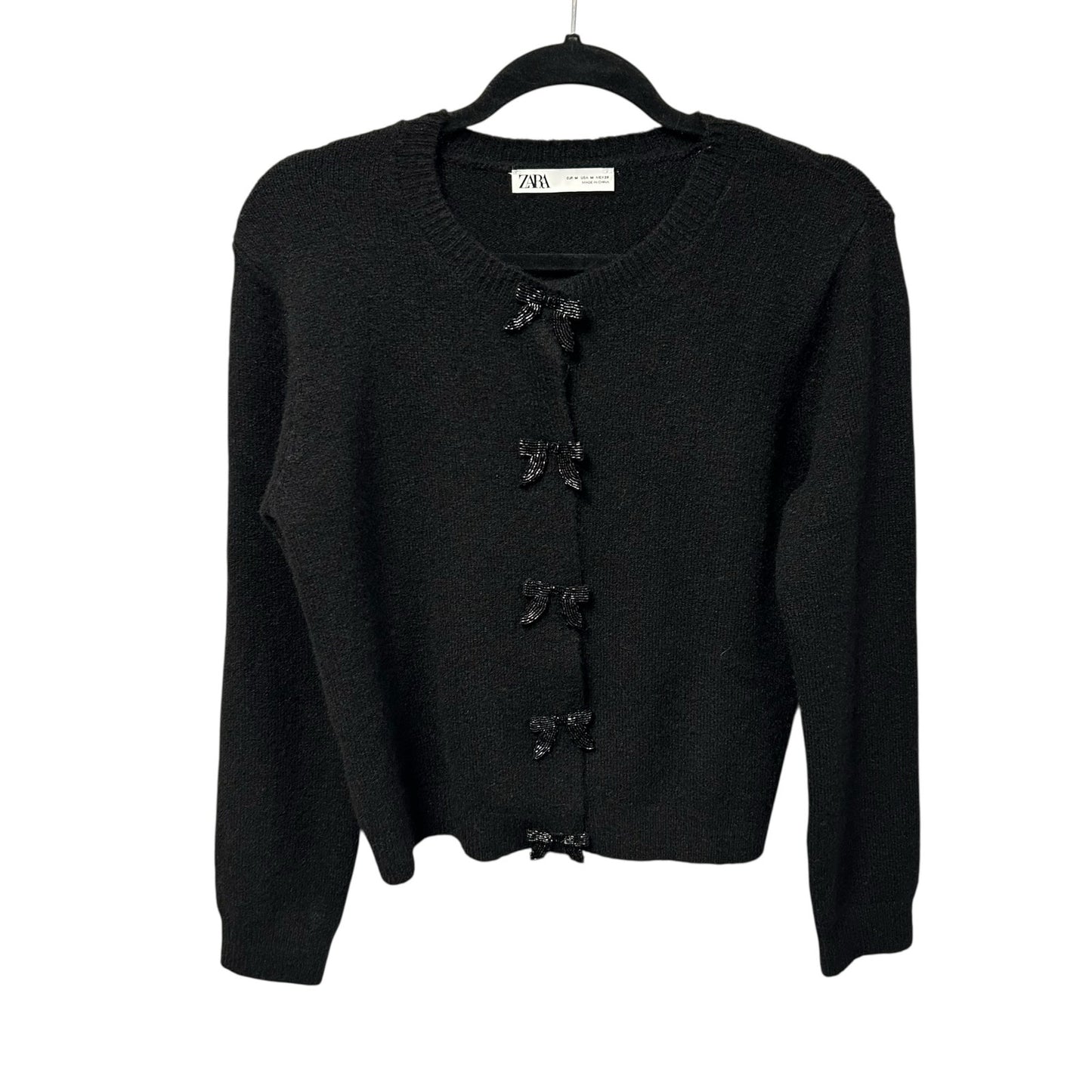 Zara Black Bow Shaped Button Knit Button Up Cardigan Sweater Womens Size Medium