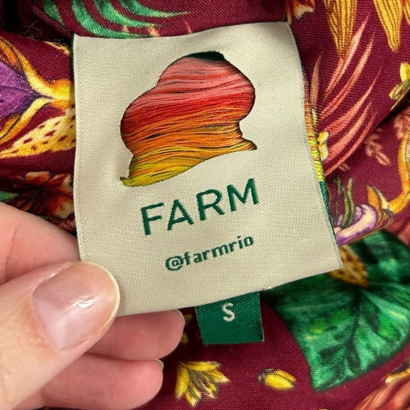 Farm Rio Multicolor Tropical Print Ruffle Long Sleeve Bodycon Dress Small