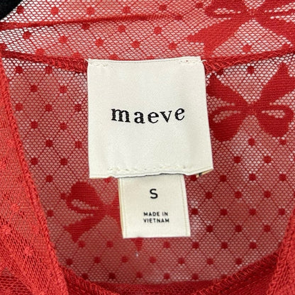 Maeve Red Sheer Bow Print Lace Long Sleeve Turtleneck Pullover Top Womens Small