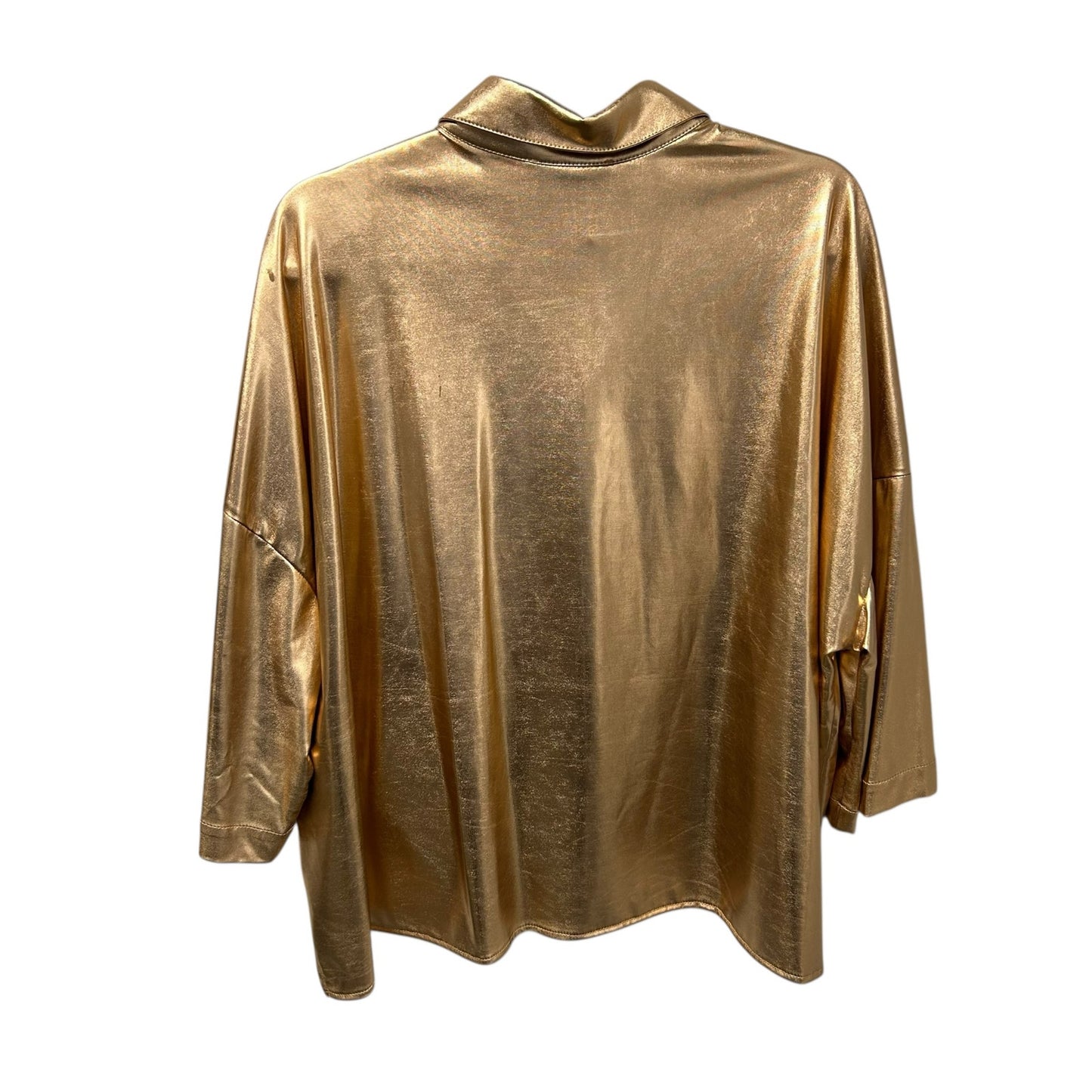 Julia Allert Gold Metallic Loose Fit 3/4 Sleeve Button Up Shirt Womens Size XL