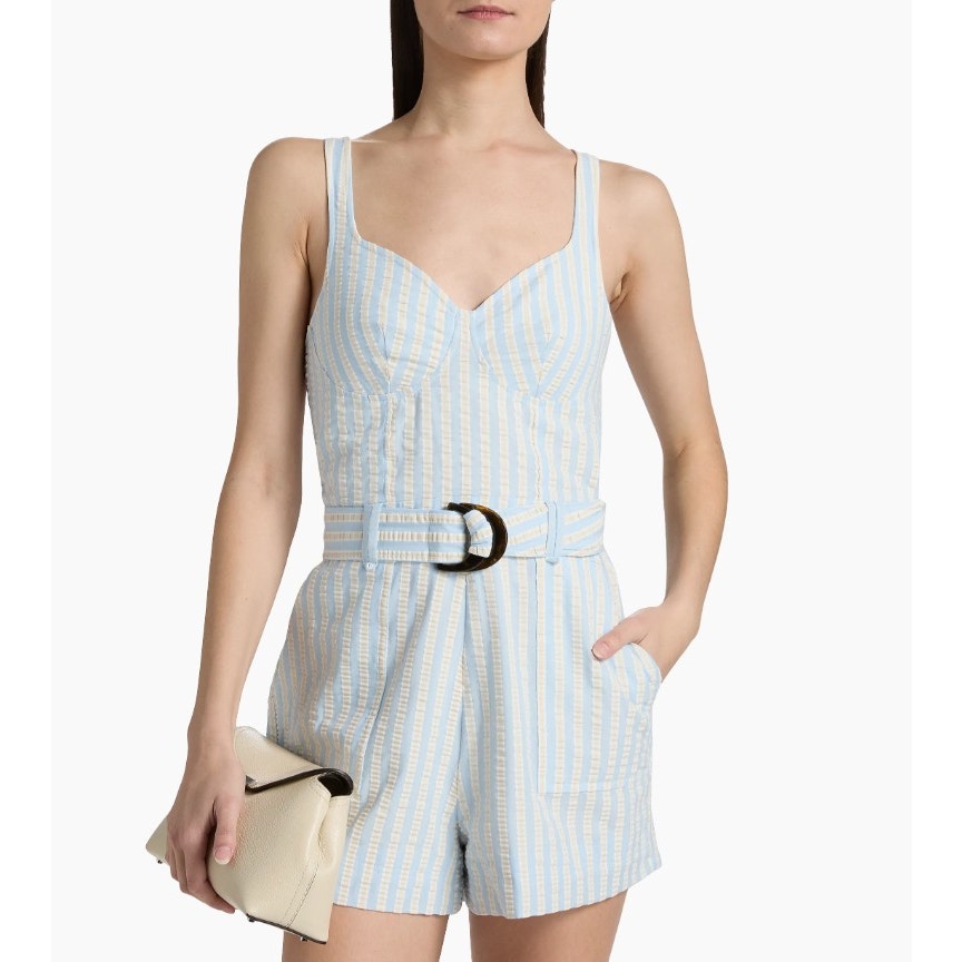 NWT Simkhai Hydrangea Blue Stripe Seersucker Kai Bustier Style Romper Small