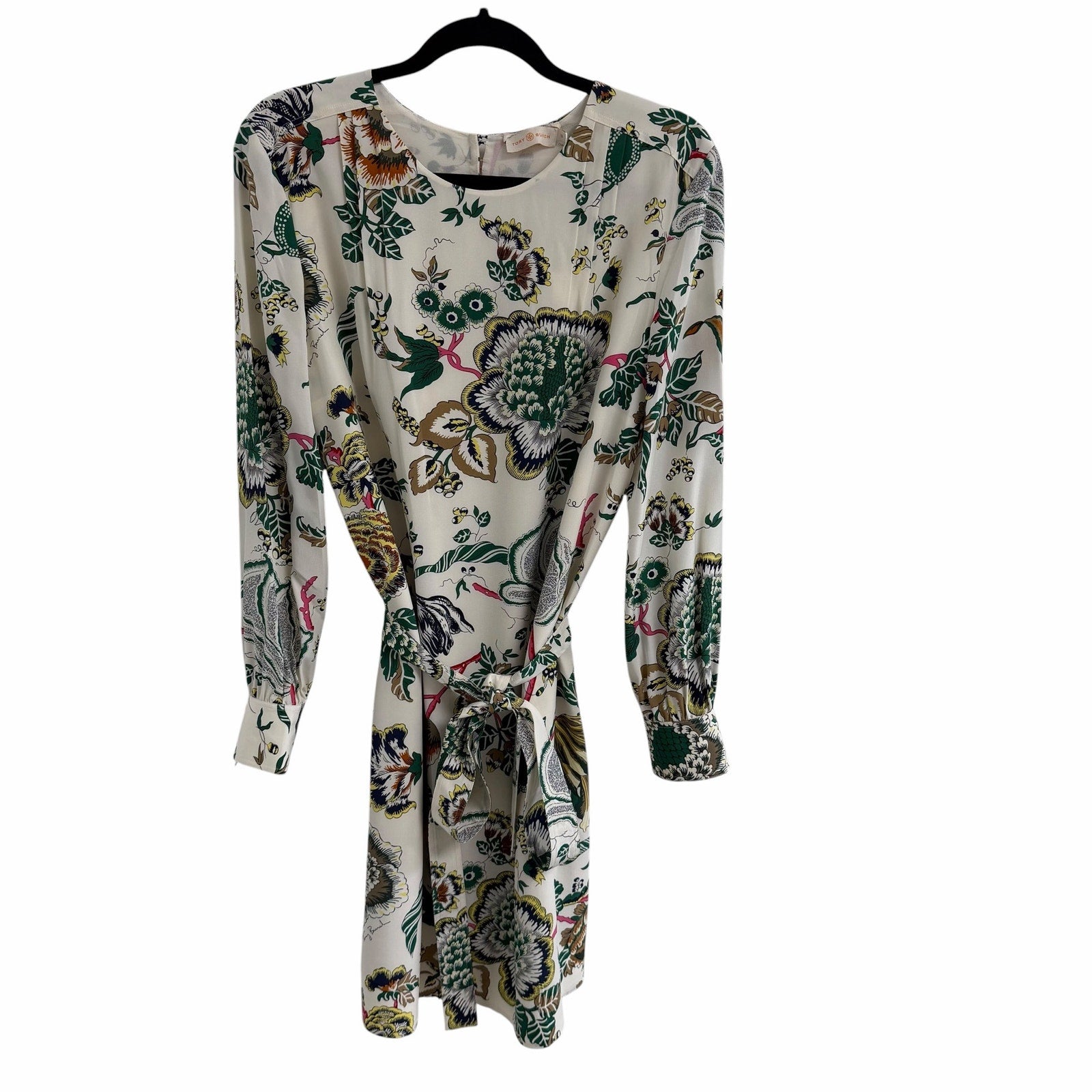 NWT Tory Burch Silk Happy Times Shift Dress Ivory Floral Long Sleeve Womens 12
