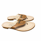 Salvatore Ferragamo Tan Leather Hardware Logo Emblem Thong Sandal Womens 8.5