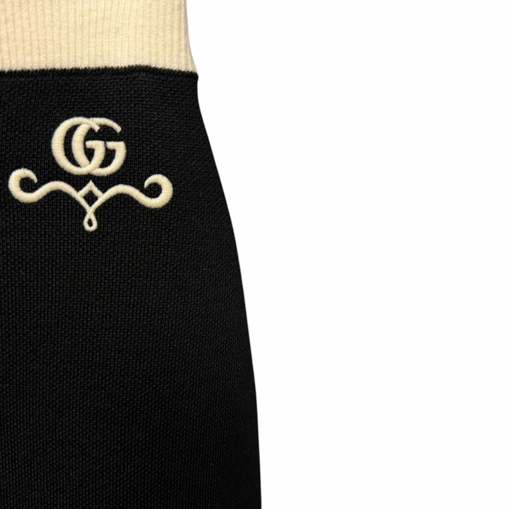 NWT Gucci Wool Knit Midi Skirt Black Ivory GG Logo Embroidered Womens XXS