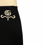 NWT Gucci Wool Knit Midi Skirt Black Ivory GG Logo Embroidered Womens XXS